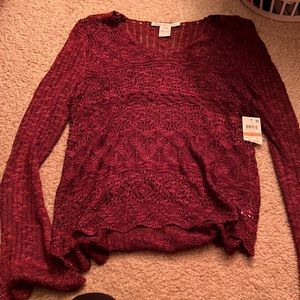 American rag burgundy light v neck sweater